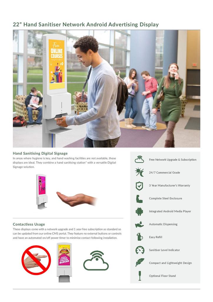 Desinfektionmittelspender mit Android - Bildschirm 22" - Digitale Werbedisplays - Modulare Displays® - München