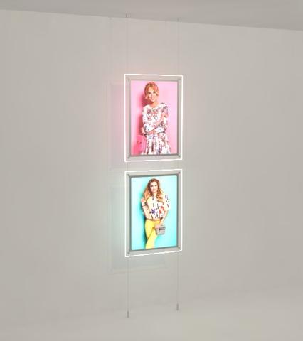 Seilsystem LED Acryl- Posterhalter Hochformat mit frontaler Befestigung DIN A1