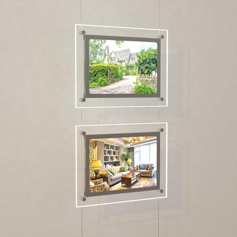 Led Acryltasche Schaufenster Display DIN A4 Querformat mit frontaler Befestigung