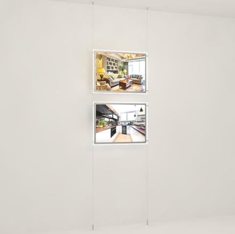 Seilsystem LED Acryl- Werbetafeln Querformat DIN A2 mit seitlicher Befestigung