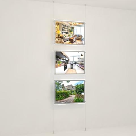 Seilsystem LED Acryl- Werbetafeln Querformat DIN A2 mit seitlicher Befestigung