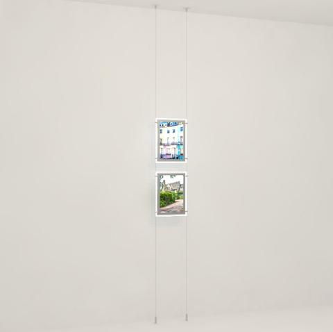 Seilsystem mit doppelseitigen LED Postertaschen DIN A4, mit seitlicher Befestigung