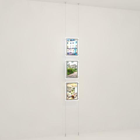Seilsystem mit doppelseitigen LED Postertaschen DIN A4, mit seitlicher Befestigung