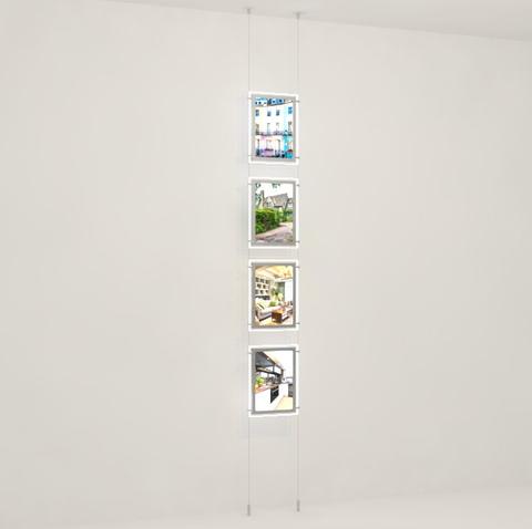 Seilsystem mit doppelseitigen LED Postertaschen DIN A4, mit seitlicher Befestigung