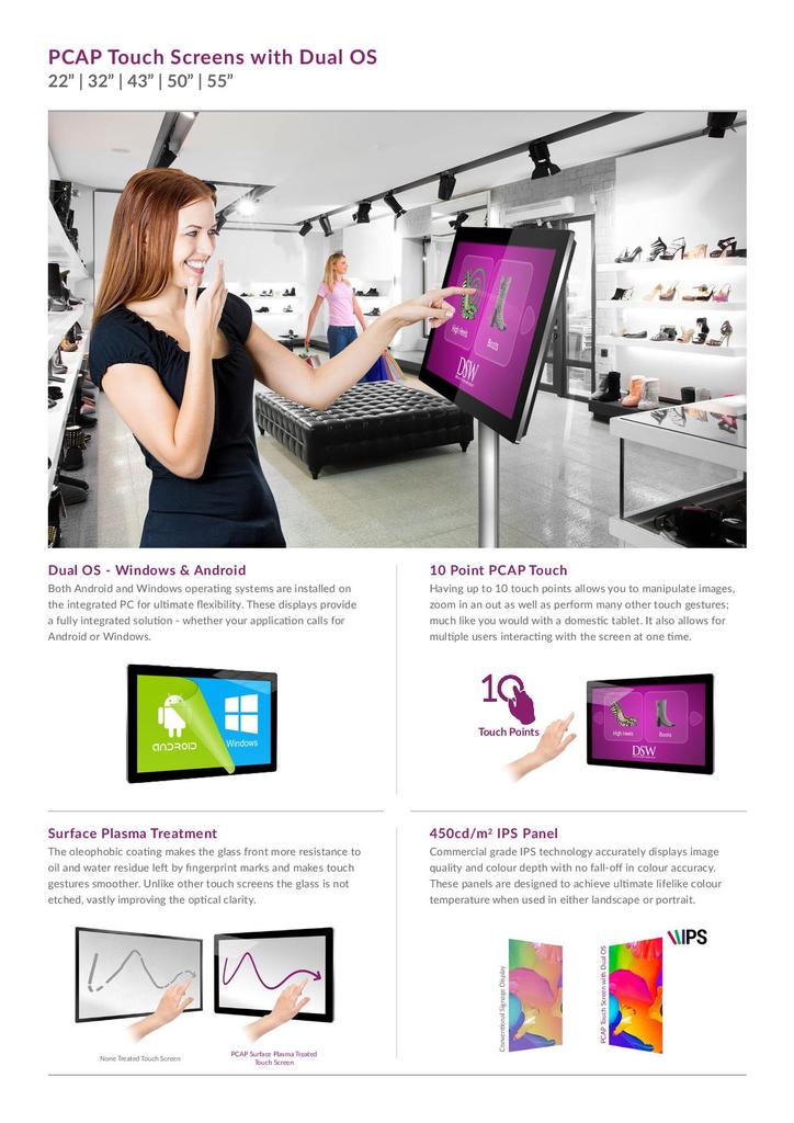 MultiTouch Android- Werbebildschirm für Bodenständer, Decken- oder Wandhalterung, 22" - 55"