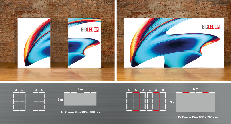 LED Textil-Spannrahmen in verschiedene Breiten, inkl. Textildruck