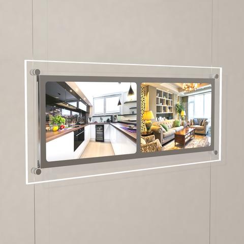 LED Acryl Postertaschen Querformat mit 2xDIN A4 - komplettes Kit
