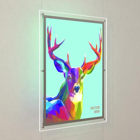 Seilsystem LED Acryl- Posterhalter Hochformat mit frontaler Befestigung DIN A1