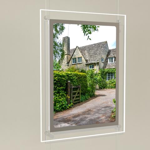 Schaufenster Displays DIN A3 Hochformat mit frontaler Befestigung- LED Acryl- Postertasche