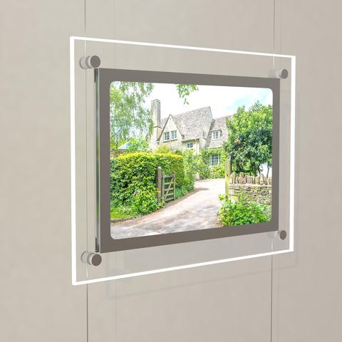Led Acryltasche Schaufenster Display DIN A4 Querformat mit frontaler Befestigung
