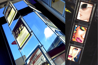 Rotierende Led Schaufenster Displays mit Acryl - Postertaschen DIN A3 - Digitale Werbedisplays - Modulare Displays® - München