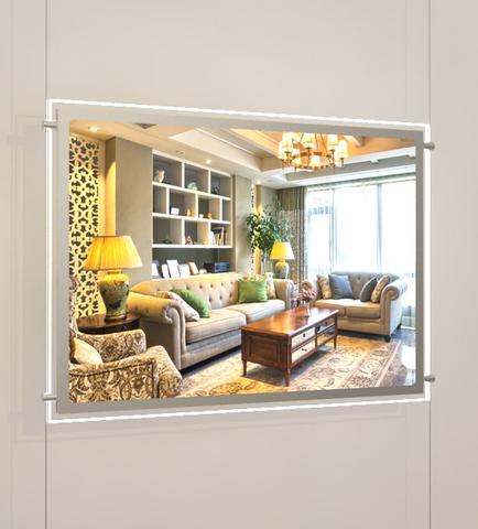 Seilsystem LED Acryl- Werbetafeln Querformat DIN A2 mit seitlicher Befestigung