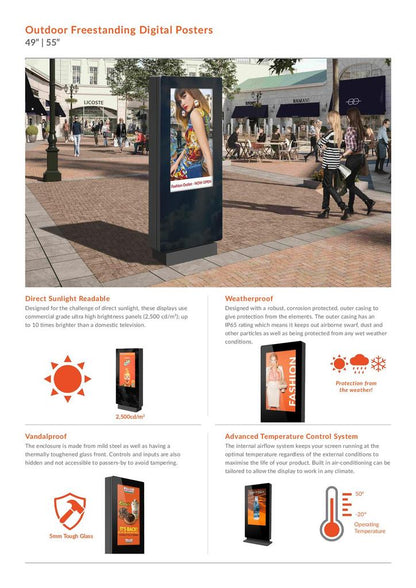 Freistehendes Werbedisplay für Außenbereich 43 Zoll bis 86 Zoll - digitale Werbung - Digitale Werbedisplays - Modulare Displays® - München
