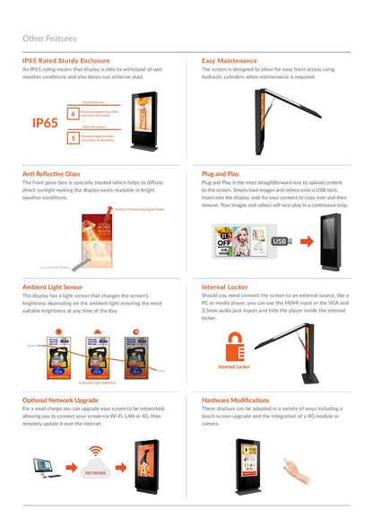 Freistehendes Werbedisplay für Außenbereich 43 Zoll bis 86 Zoll - digitale Werbung - Digitale Werbedisplays - Modulare Displays® - München