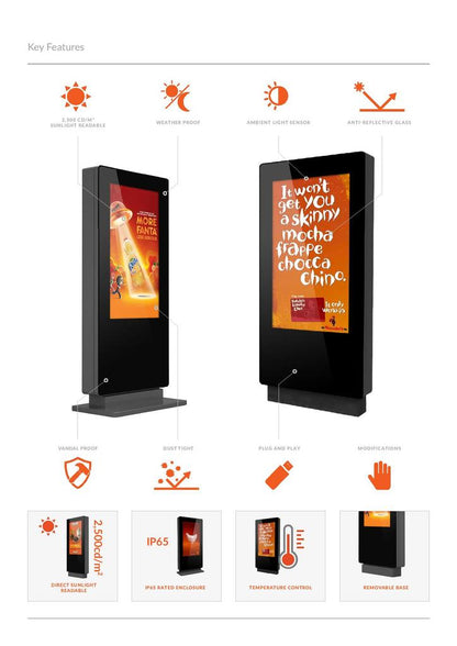 Freistehendes Werbedisplay für Außenbereich 43 Zoll bis 86 Zoll - digitale Werbung - Digitale Werbedisplays - Modulare Displays® - München