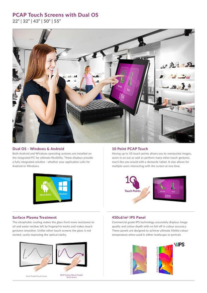 MultiTouch Android - Werbebildschirm für Bodenständer, Decken - oder Wandhalterung, 22" - 55" - Digitale Werbedisplays - Modulare Displays® - München